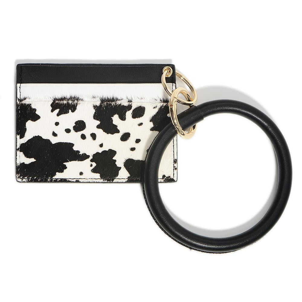 Black and White Cow Print Leather Pouch Keyring