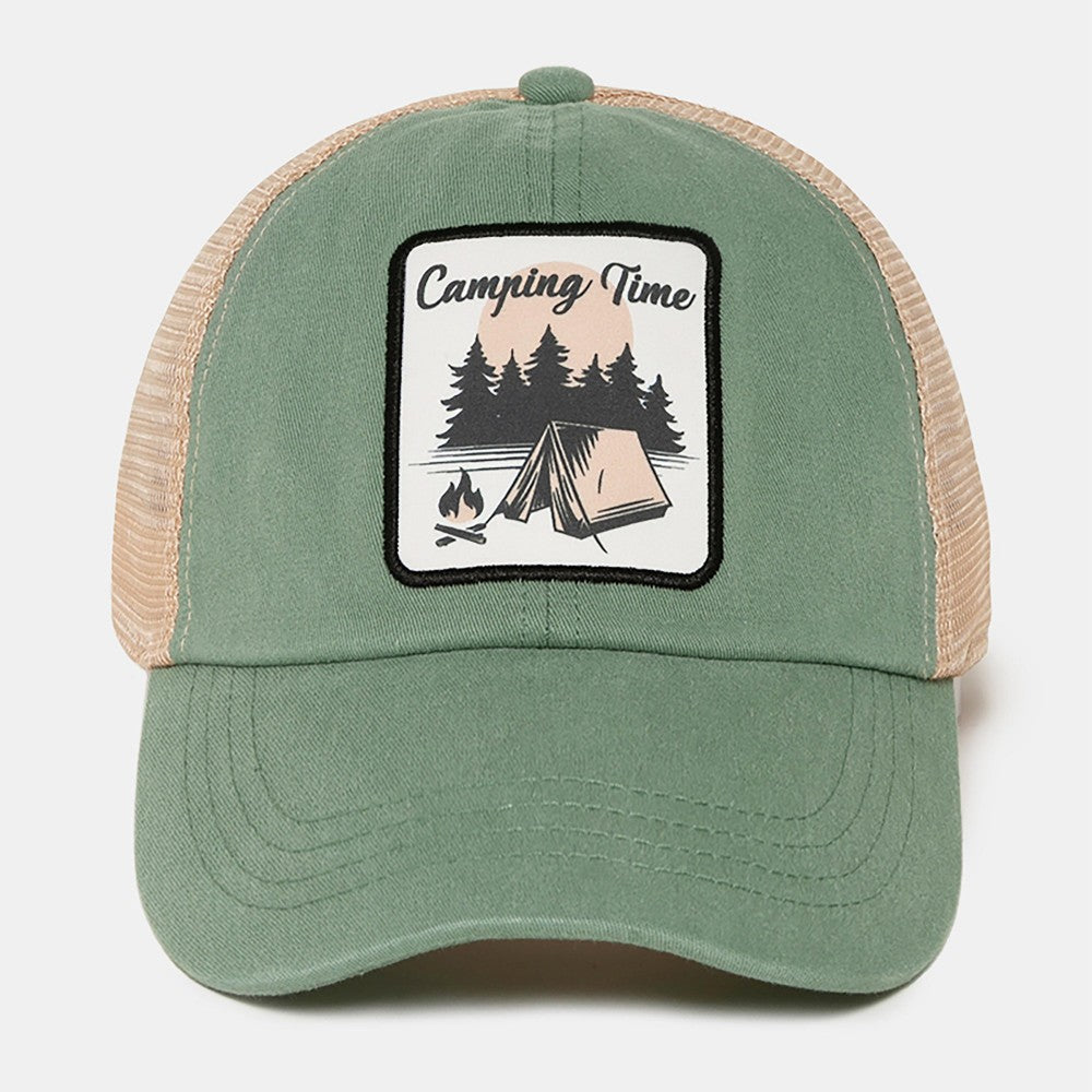 Retro Camping Time Mesh Snapback Hat