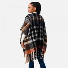 Load image into Gallery viewer, Fall Plaid Ruana Wrap With Longer Tassel Hem
