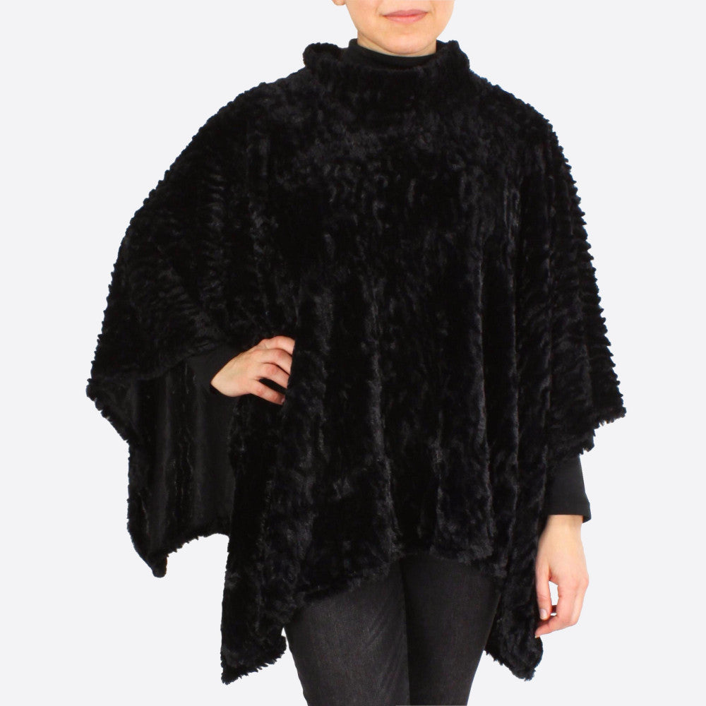 Mock Turtleneck Faux Fur Poncho